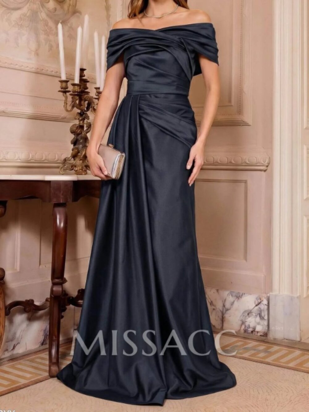 Missacc A-Line Off-The-Shoulder Floor-Length Satin Evening Dresses